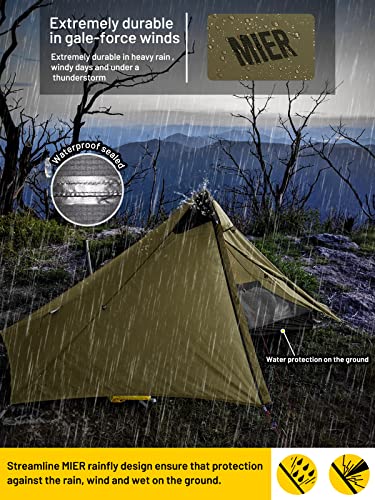 Mier Lanshan Ultralight Tent 3-Season Backpacking Tent For 1-Person Or 2-Person Camping, Trekking, Kayaking, Climbing, Hiking, Khaki, 1-Person #TOP1