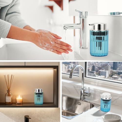 Image of Segbeauty 10oz Plastic Blue Refillable Foaming Hand Soap Dispenser 2pcs, 300ml Empty Foam Bottle Container, Face Wash Foam Pump Bottle for Kitchen, Shaving Foaming Bathroom Countertop Soap Dispensers