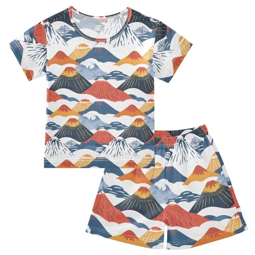 ALAZA Mountain Japanese Pajamas Short Sleeve 2 Piece Sleepwear Top and Bottom Pajama Set Unisex