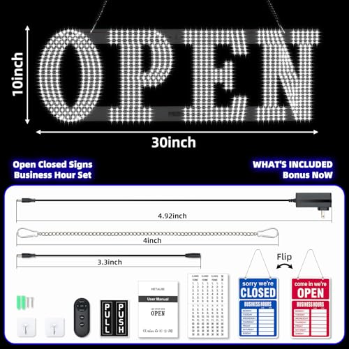 Image of 30 inchx10 inch Large LED Open Sign for Business - Unique Design super Bright Open Signs With chain - High Visibility for Stores, Bar, Hotel, Retail Shops,Window, Salon, Restaurant, Office (Cold White, 30*10inch)