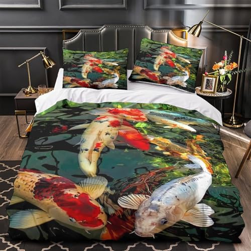 Housse de couette microfibre ultra douce poissons koi lit single