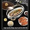 Stainless Steel Fish Steamer, Heavy Duty Oval Steamer Pot with Rack and Ceramic Pan Lid, Multi Use Cookware Stockpot for Steaming Fish, Boiling Soup, Steaming Seafood