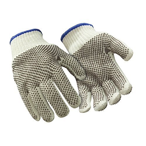 RefrigiWear Dual-Layer Heavyweight Cotton Knit Double Sided PVC Dot Grip Work Gloves (Natural, Medium) - PACK OF 12 PAIRS