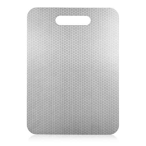 smtfcty - Tabla de cortar de titanio, tabla de cortar de acero inoxidable 304 de doble cara de grado alimenticio con asas para carne, frutas, verduras, apta para lavavajillas