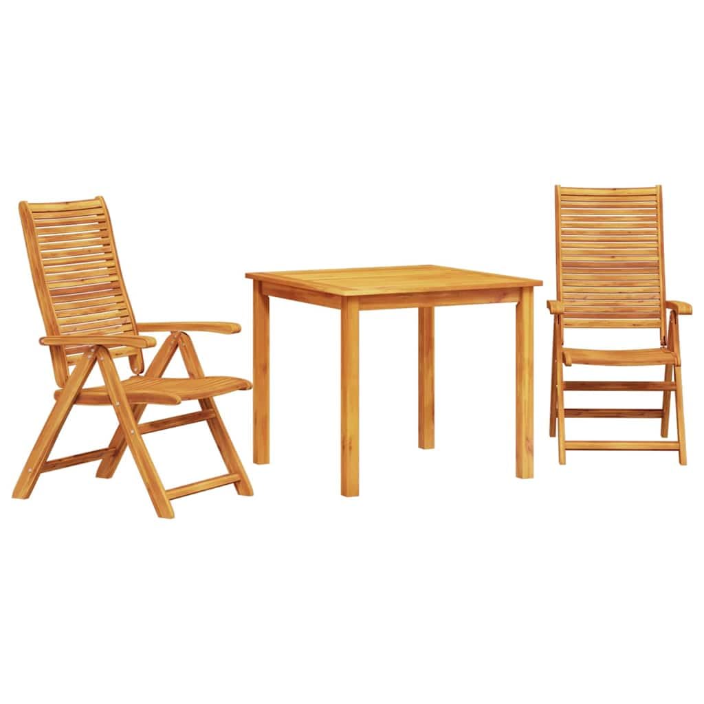 Juego de mesa de jardín de madera maciza de acacia, 3 unidades, color marrón, mesa de jardín plegable con superficie aceitada para comidas acogedoras al aire libre