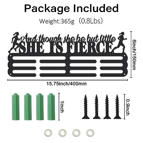 SUPERDANT Girl Running Medal Holder and Though She Be But Little She is Fierce Medal Hanger Medal Display for Girl Competition Medal Hanger Award Holder Wall Hanging 40x15CM - Image 2