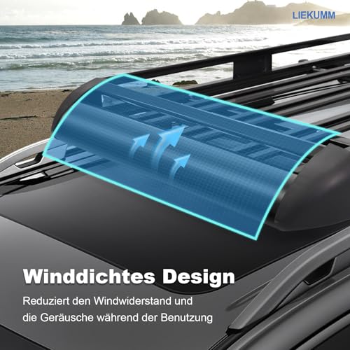 LIEKUMM 127 x 97 cm Dachgepäckträger, 100 kg Tragfähigkeit Aluminium Dachgepäckträger Korb Relingträger, Auto Dachträger Fracht Relingträger Universal Gepäckkorb für Universal SUV, Schwarz