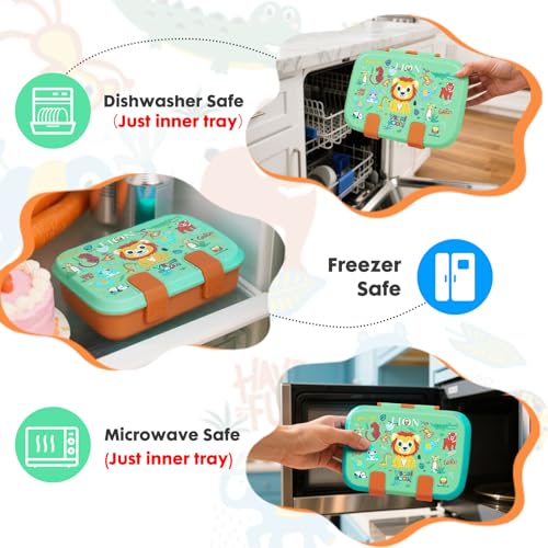 Image of Cute Cartoon Bento Lunch Box for Kids, 800ml /27oz BPA-Free Leak-Proof Food Containers with 3 Compartments, Dishwasher Safe, Back to School Students Lunches Size for Ages 3-7