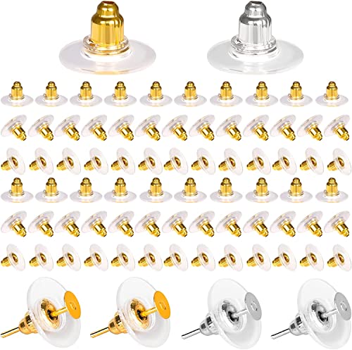 Dhruv Crafts Earring Rubber Back for Jewelry Making Push Lock & Stud Head Pin with Clear Plastic Stud Silver & Gold Pices 20 PCS Each