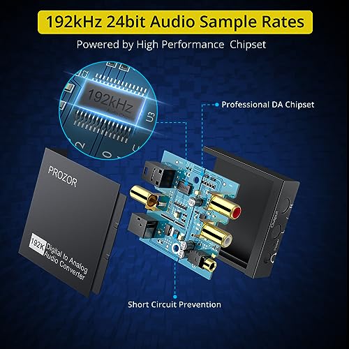 Image of PROZOR 192KHz Digital to Analog Audio Converter DAC Digital Optical to RCA Analog L /R Converter, SPDIF Toslink Optical to 3.5mm Jack Adapter for PS3 HD DVD PS4 Amp Apple TV Home Cinema -Aluminum Alloy