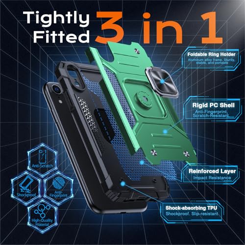 Image of Anqrp Heavy Duty Case for iPhone XR Case with Enhanced Ring Holder Grip Stand, Military Grade Shockproof Rugged Drop Protective Silicone Hard Slim iPhone XR Phone Case Cover,Forest Green