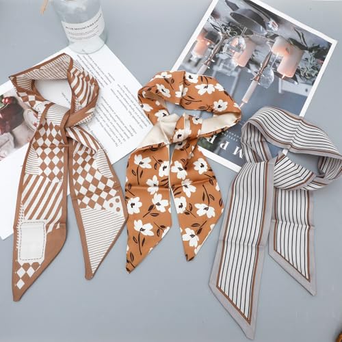 6 Pieces Fashion Scarves for Women Handbag Silk Scarves Hairband Headband Satin Ribbon Lightweight Neck Tie for Women3