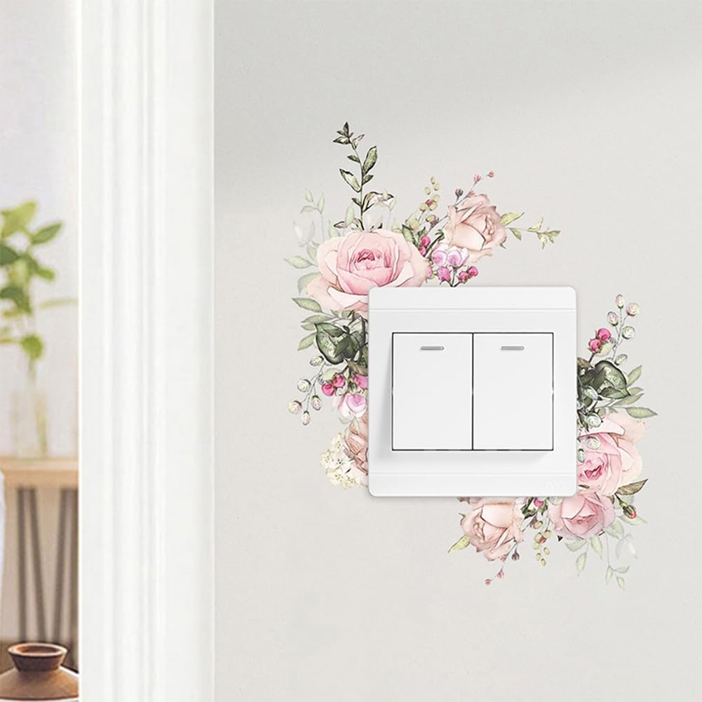 4 Autocollant pour Interrupteur Motif Plantes et Fleurs 9.5x5.7cm Imperméable Motif Plante Verte Rose Décoration Murale Unique pour la Maison la Cuisine la Salle de Bain la Chambre à Couche