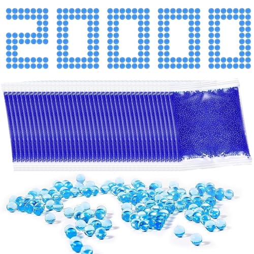 TenaLucy 20000 Pièces Perles d'eau de Munitions, 40 Paquets Gel Blaster Gellets pour Recharge de Munitions, 7-8mm Bille d'eau, Bleu Billes Hydrogel pour...