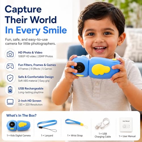 Image of Toy Imagine Kids Digital Camera 20MP, 1080P HD Extendable Handheld Camcorder for Boys & Girls with 2-Inch Screen Games & Fun Filters USB Rechargeable| Birthday Gift for Children Ages 3-10 (Assorted)