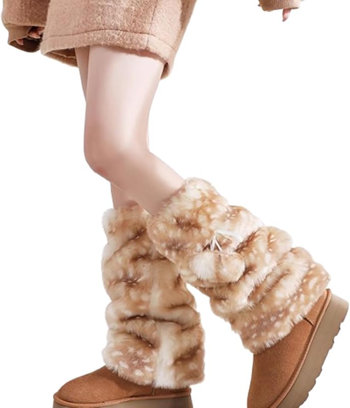 Womens Faux Fur Fuzzy Leg Warmers Furry Boot Covers Long Footless Socks Fluffy Boot Cuff High Leg Socks