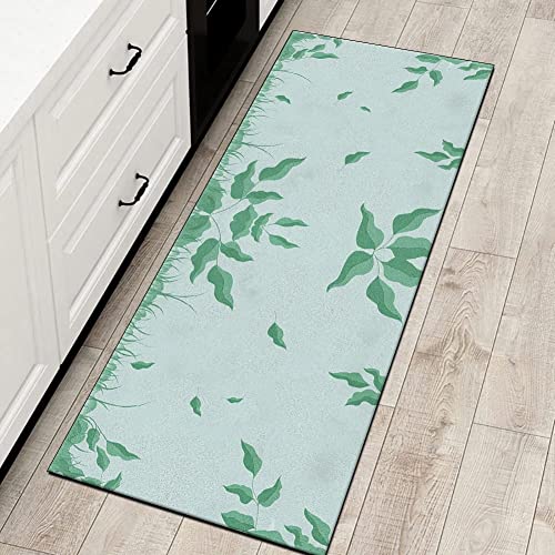Hal Runner Tapijt, 1'3 "x4.9 ' groene bladeren patroon wasbaar woondecoratie lopers voor keuken gang woonkamer Runner deurmat met rubberen achterkant, 40 - 120 cm breedte