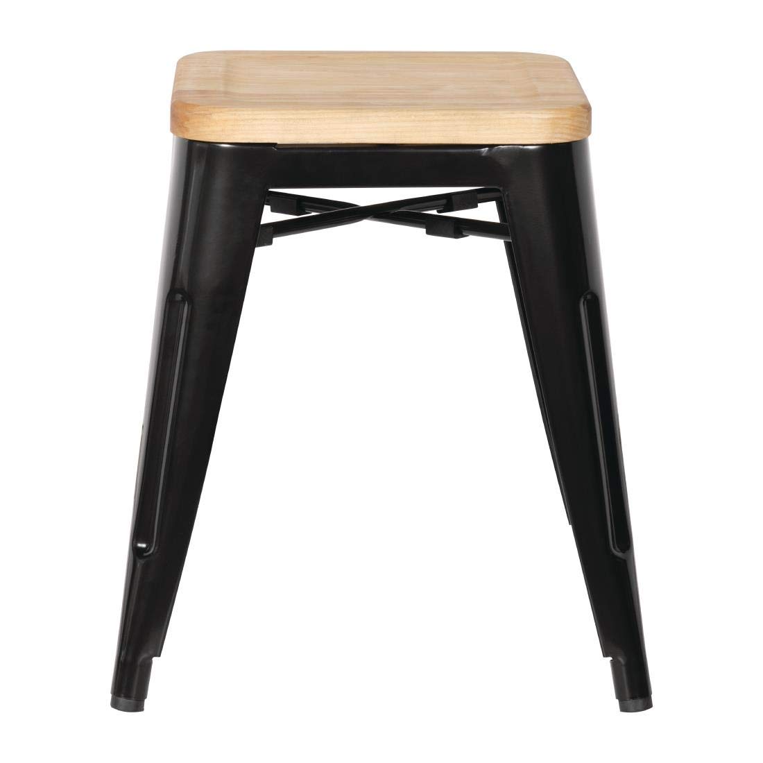 Bolero GM635 acciaio Bistro Low sgabelli con cuscino in legno, nero (confezione da 4)