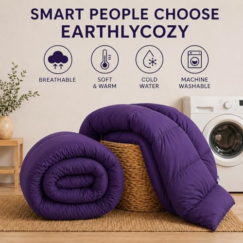 Image of Luxury Hotel Collection Cotton Comforter | All-Season Lightweight Quilt for Hot Sleepers | Plush, Breathable & Box-Stitched (Twin /Twin XL) Purple
