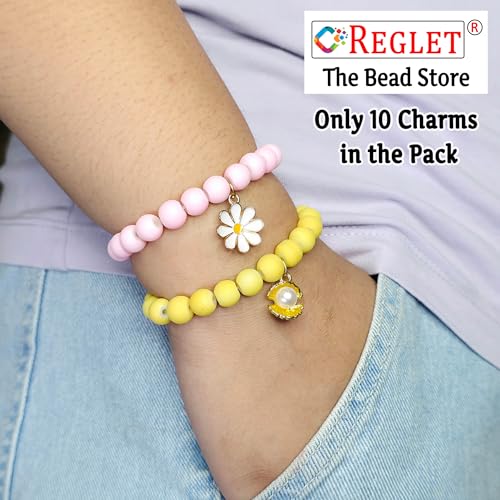 Image of 10 Pcs Charms + 225 Pcs Pastel Glass Beads for Jewellery Making Kit - Glass Beads for Bracelet Making Kit - Bead Craft - 8mm