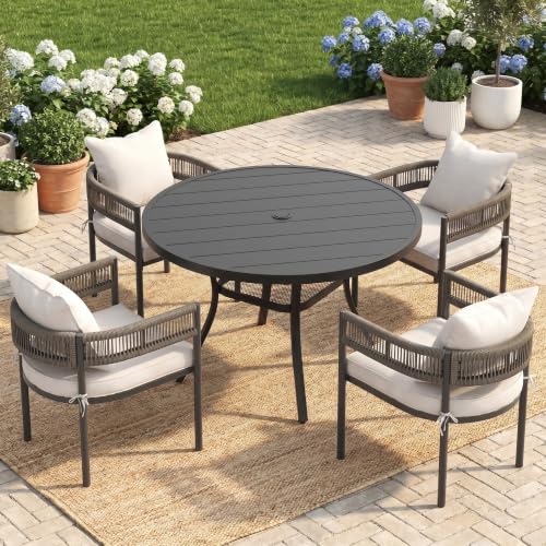 Image of VICLLAX Patio Dining Set for 4-40.6 inch Round Table & Cushioned Seats, Black