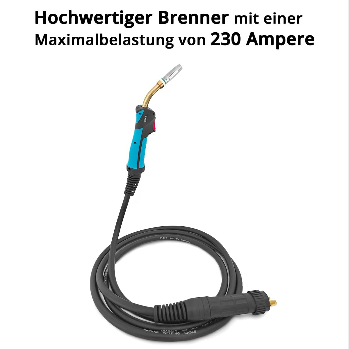 STAHLWERK AK25 Schweißbrenner inklusive 3 Meter Schlauchpaket – Profi-Schweißzubehör für MIG/MAG Schutzgas Schweißgeräte mit Eurozentralanschluss, luftgekühlte MIG/MAG-Schweißpistole 230 Ampere