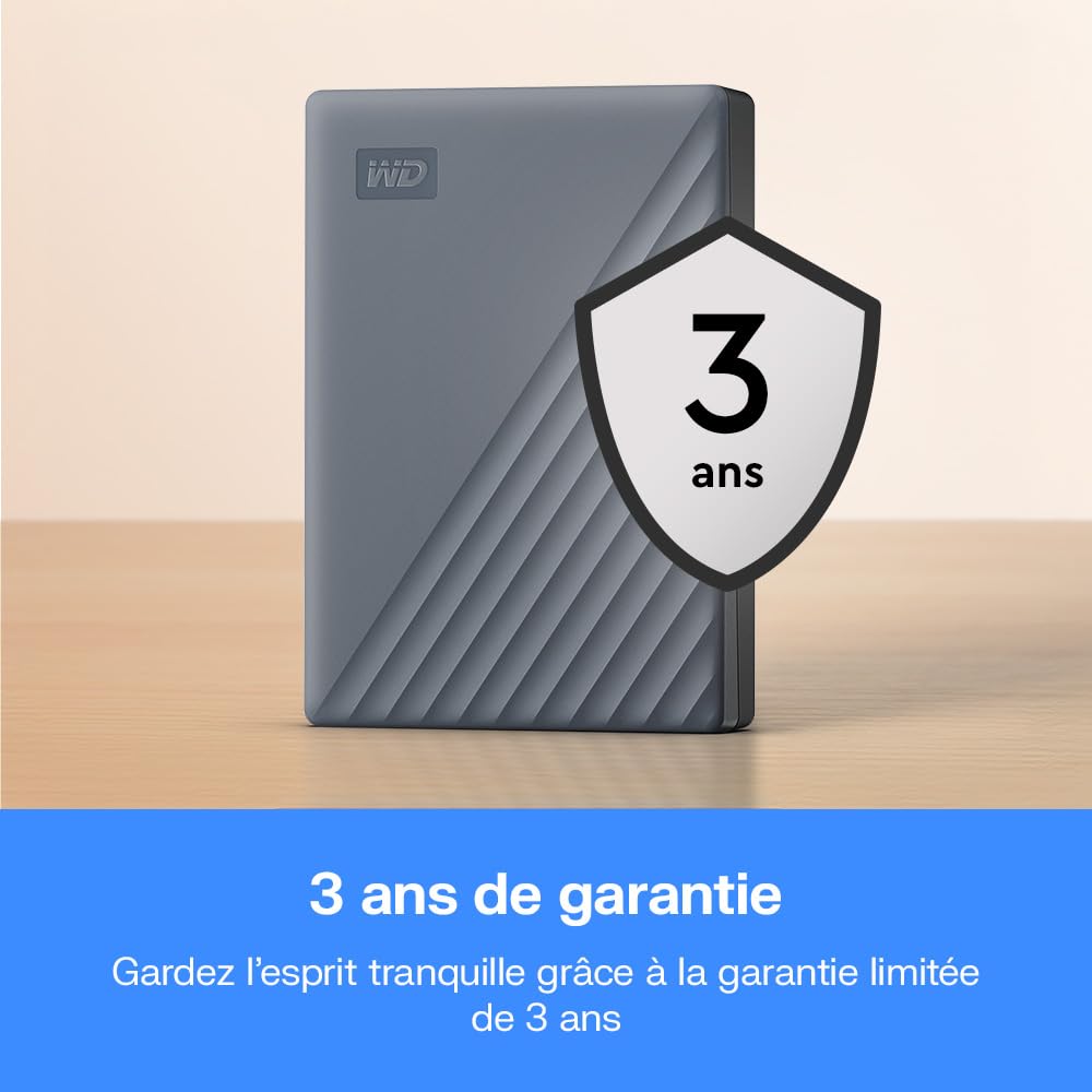 WD 5To My Passport Disque Dur Externe Portable, Fonctionne avec appareils USB-C et USB-A, Sauvegarde et protection par mot de passe, USB 3.2 Gen 1,