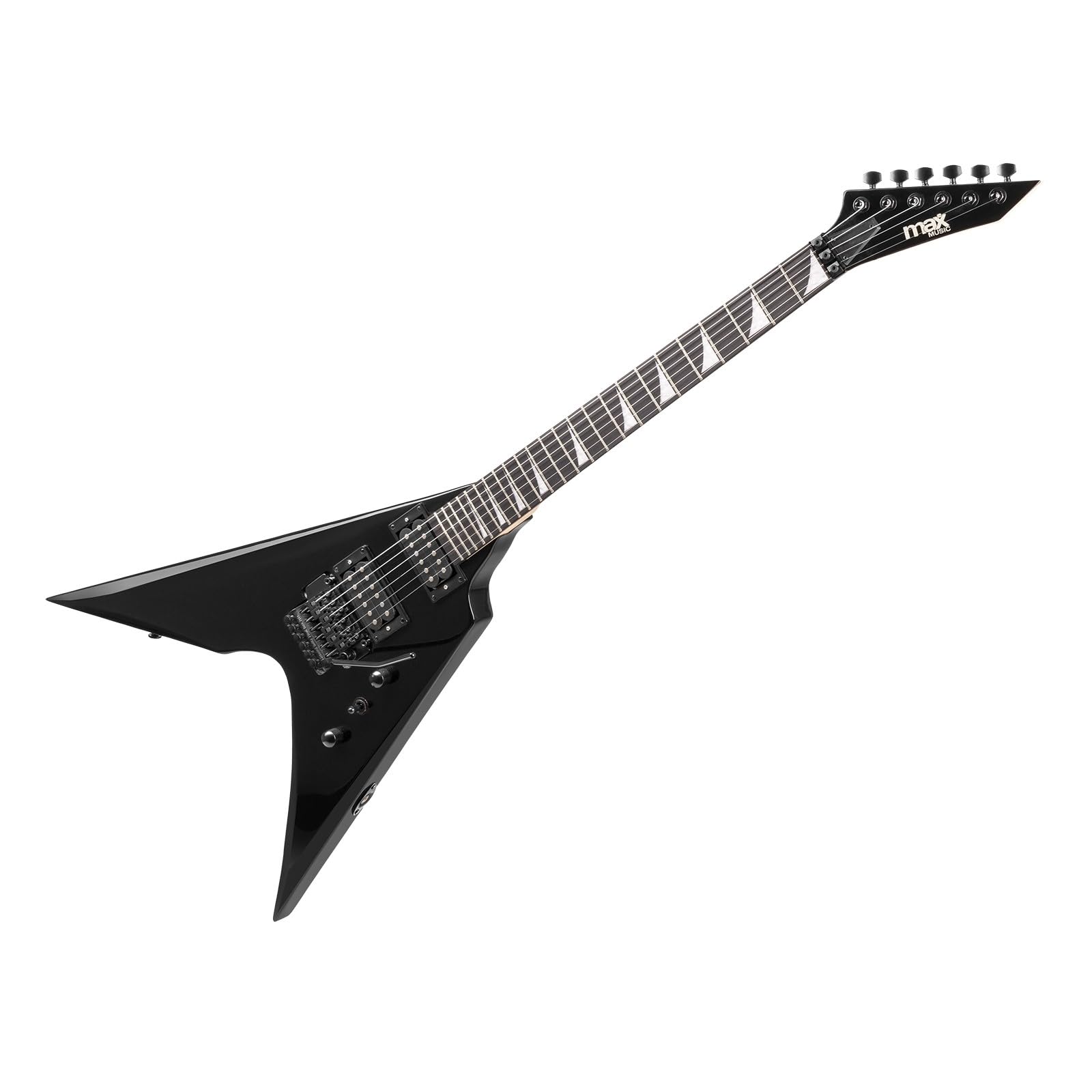 Max Pack Guitare Électrique Style V avec Ampli 40 Watts et Nombreux Accessoires, Housse, Accordeur, Cordes de rechange, Sangle, Câble 3m et Médiators, Kit Complet pour Bien Débuter - Noir