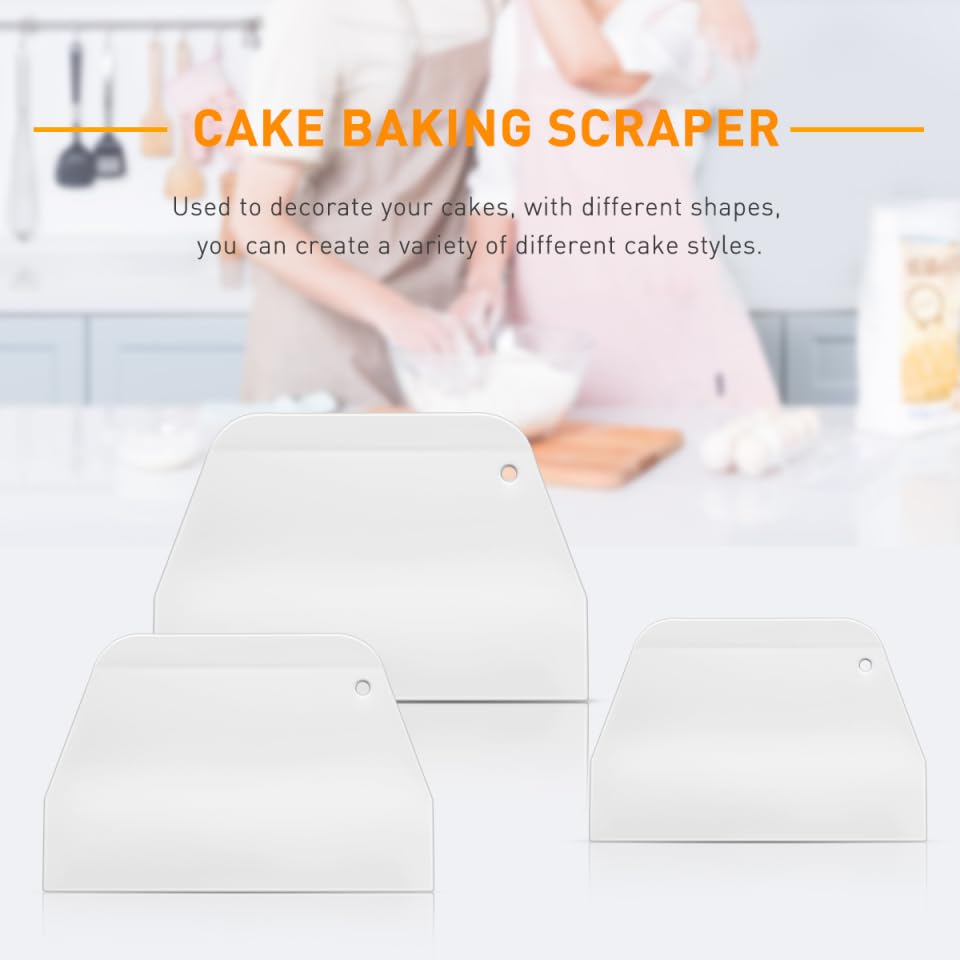 BESTonZON 3PCS Silicone Cake Scraper Set, Dough Scraper Bench Scraper, Plastic Flexible Bowl Scraper, Cake Smoother Cutters Kitchen Cutter Decorating Tools Sculpting & Modeling Tools (S, , L)