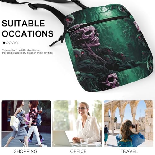 Satchel Tote Bag Messenger Bag Skull Under Green Light Printed Mini Sling Bag Purse Suitable for Work Travel4