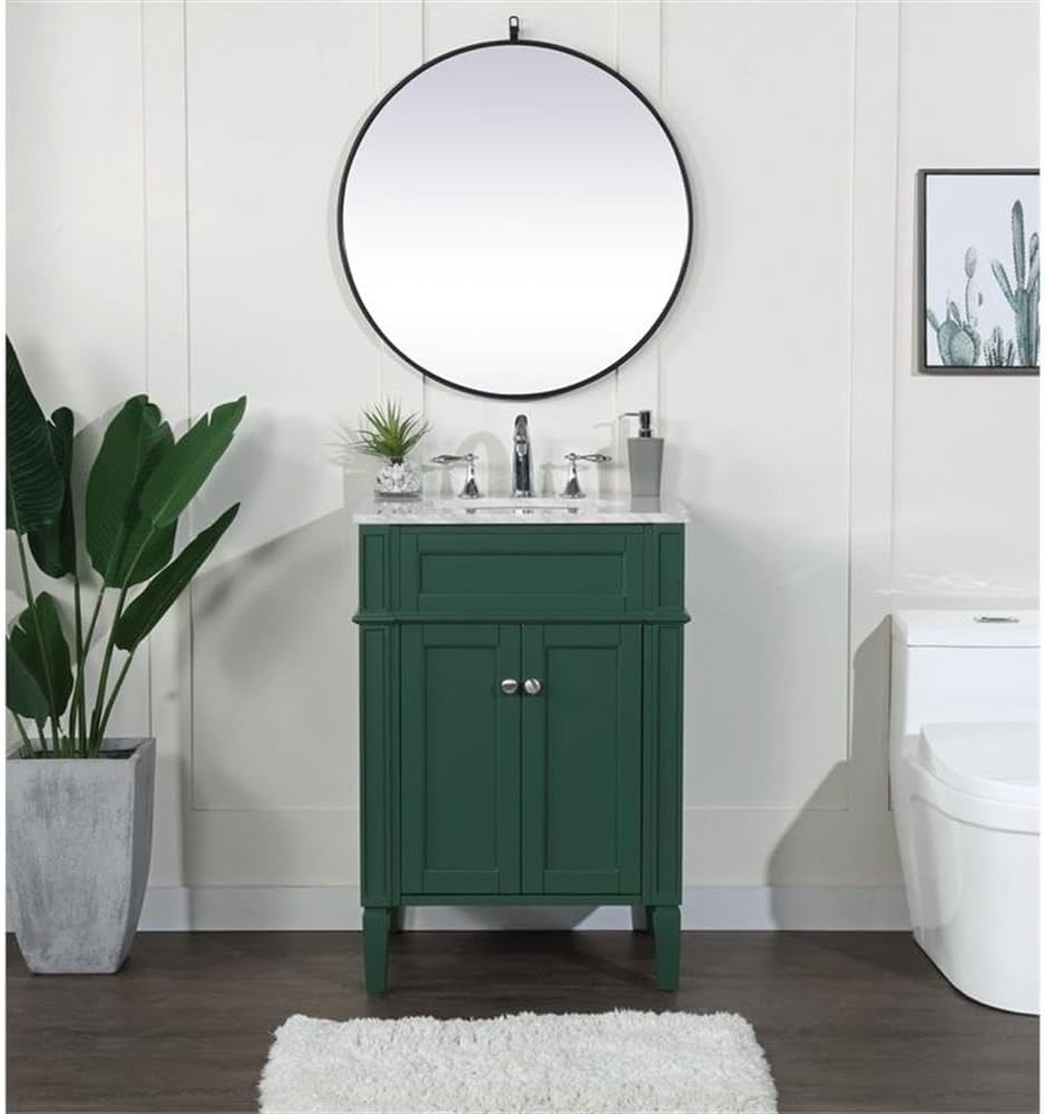 Elegant Decor Park Avenue 24" Metal MDF Marble Single Bathroom Vanity in Green