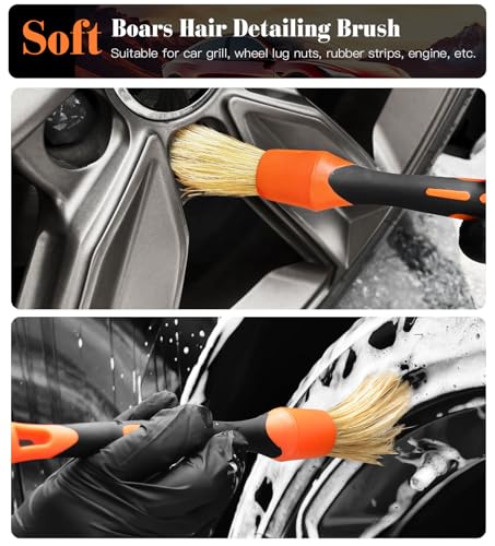 Yeewayveh 4PCS Alloy Wheel Brush Kit, Microfiber Wheel Cleaner Brushes With Boar Hair Detailing Brush, Bendable & Durable Wheels And Tire Brushes Kit For Cleaning Wheels, Tires - 4