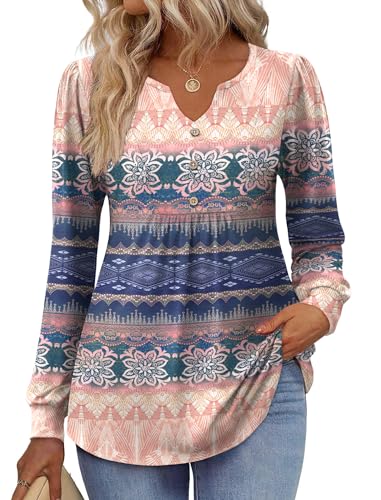 Image of Zeagoo Womens Long Sleeve Tops Fall V Neck Shirt Casual Pleated Tunic Top