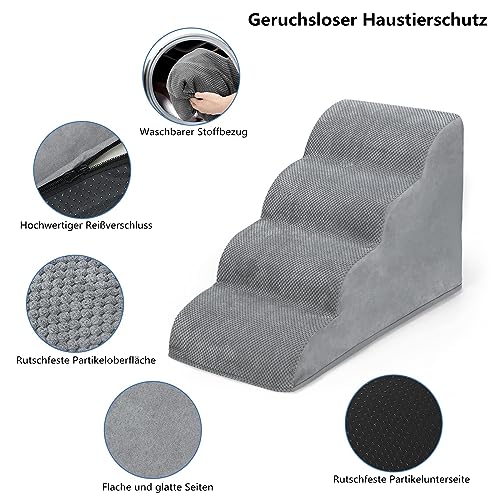 LIANTRAL Hundetreppe für Kleine Hunde, 4 Stufen Hundetreppe für Bett und Sofa aus Hochdichtem Schwamm, Katzentreppe Hunderampe mit Abnehmbarem, Waschbarem Bezug und Tierhaarentferner-Rolle, 50 cm Hoch