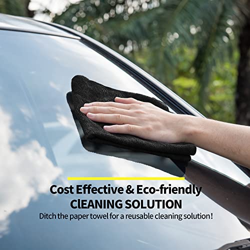 Homerhyme Premium Microfiber Cleaning Cloth, 8 Pack, 12.6" X 12.6" Cleaning Towels, Lint-Free & Streak-Free, High Performance, Ultra Absorbent, 300Gsm, Reusable Cleaning Cloths Car Towels, Black #TOP6