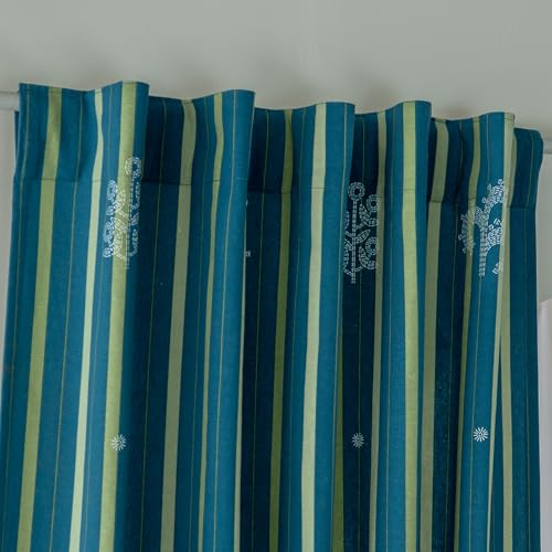 Image of Tranquebar Curtain Co. Window Curtains 5 Feet, 60-65% Room Darkening,Blue Rabah, Cotton Curtains for Window, Cotton Curtains 5 Feet Long Set of 2, BackTab Loops,Rabah (152 cm) - Set of 2