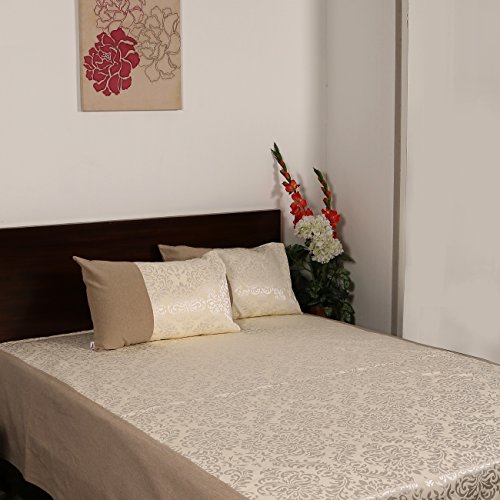 Image of Cotton Jacquard Double Bed Cover King Size /Cream Bed Sheet with 2 Pillow Cover Set (Cream, Double)