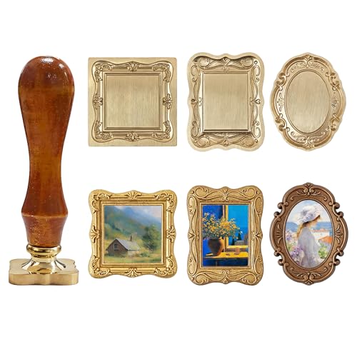 DBEFTLI Embossed Frame Wax Seal Stamp Set 3 Pcs Vintage Collection with Solid Brass Heads & Wooden Handle Elegant Border Design for Wedding Invitations Envelopes & DIY Crafts