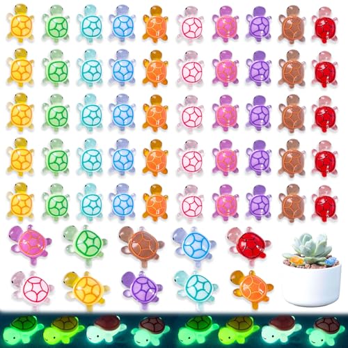 vcsjw Mini tortugas de resina, 50 unidades, luminosas tortugas decorativas, minifiguras, pequeñas tortugas, para decoración de macetas, jardín, acuario, paisaje, 10 colores