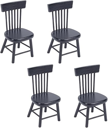 PH PandaHall 4 sillas de casa de muñecas, sillas de muebles en miniatura a escala 112, mini silla de madera, muebles pequeños, modelo de silla para