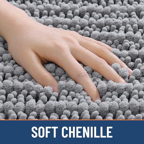 Image of Smiry Bathroom Rugs Mat 30x20, Extra Soft Absorbent Chenille Bath Rugs, Non Slip Rubber Backing Machine Washable Quick Dry Bath Mats for Bathroom Floor, Tub, Shower, Home Decor Accessories, Grey