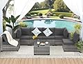FHFO 7 Piece Outdoor Wicker Patio Furniture Set, Rattan Sectional Sofa Couch, Patio Conversation Set with Cushion & Coffee Table, for Backyard Poolside Porch Garden, Grey-Grey