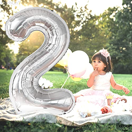 Image of KatchOn Silver Number 2 Balloon 40 Inch 2nd Birthday Decorations for Boys