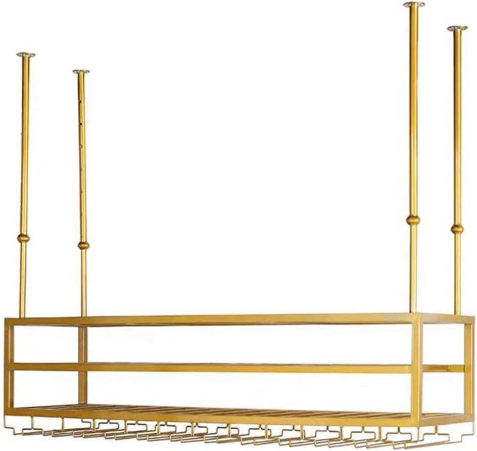 Hanging Wine Rack Wrought Iron Material Multi-Layer Simple Shape Upside Down Wine Glass Holder Home Living Room Bar Restaurant Height Adjustable Hanging Wine Rack Gold 100 x 35 x 32 cm