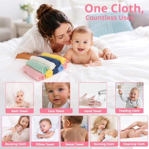 Image of Cuddle Campus 24 Pack Baby Washcloths, 7 x 9 Inch Microfiber Coral Fleece Baby Bath Towels, Ultra Soft Extra Absorbent Face Wash Cloths & Burp Cloths for Newborns Infants Toddlers