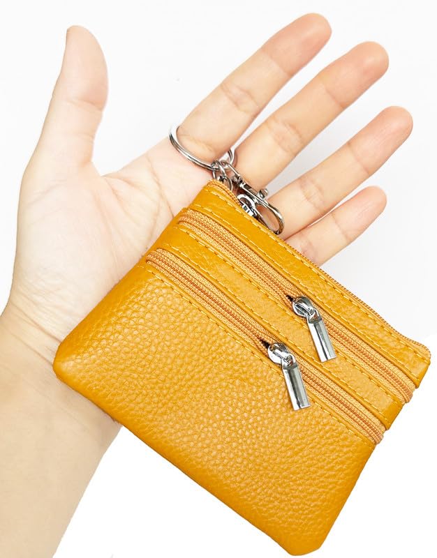 Image of Women's Small Leather Coin Purse with Key Ring and Snap Hook, iToolai Mini Change Card Case Wallet Pouch with Keychain, 05 Yellow, One Size (4.33 inchx 3.54 inch), Keychain Coin Pouch With Snap Hook