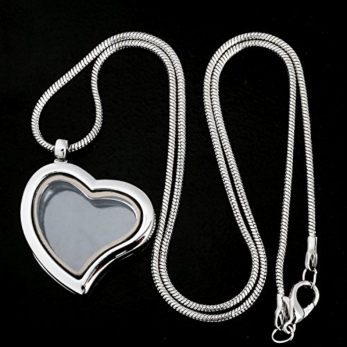 RUBYCA Living Memory Heart Locket Snake Chain Necklace Crystal Floating Charm DIY Silver Tone 10Pcs4