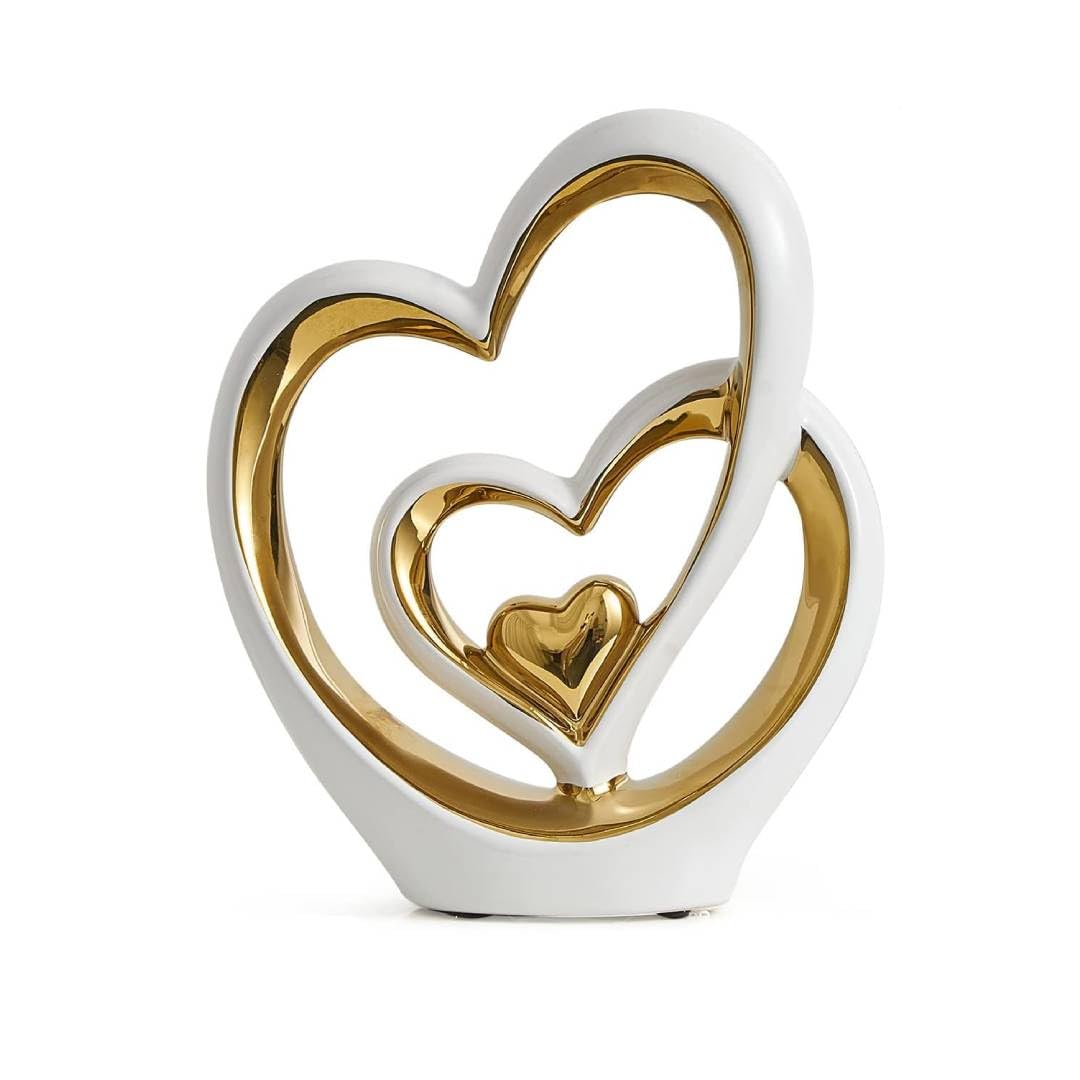 Voidrop-Heart Shaped Ceramic Statue and Sculpture-White Decorative Statue-decorative item-abstract home décor-decoration living room-Modern Artist Home Décor-home entrance décor… (WHITE GOLD, SMALL)