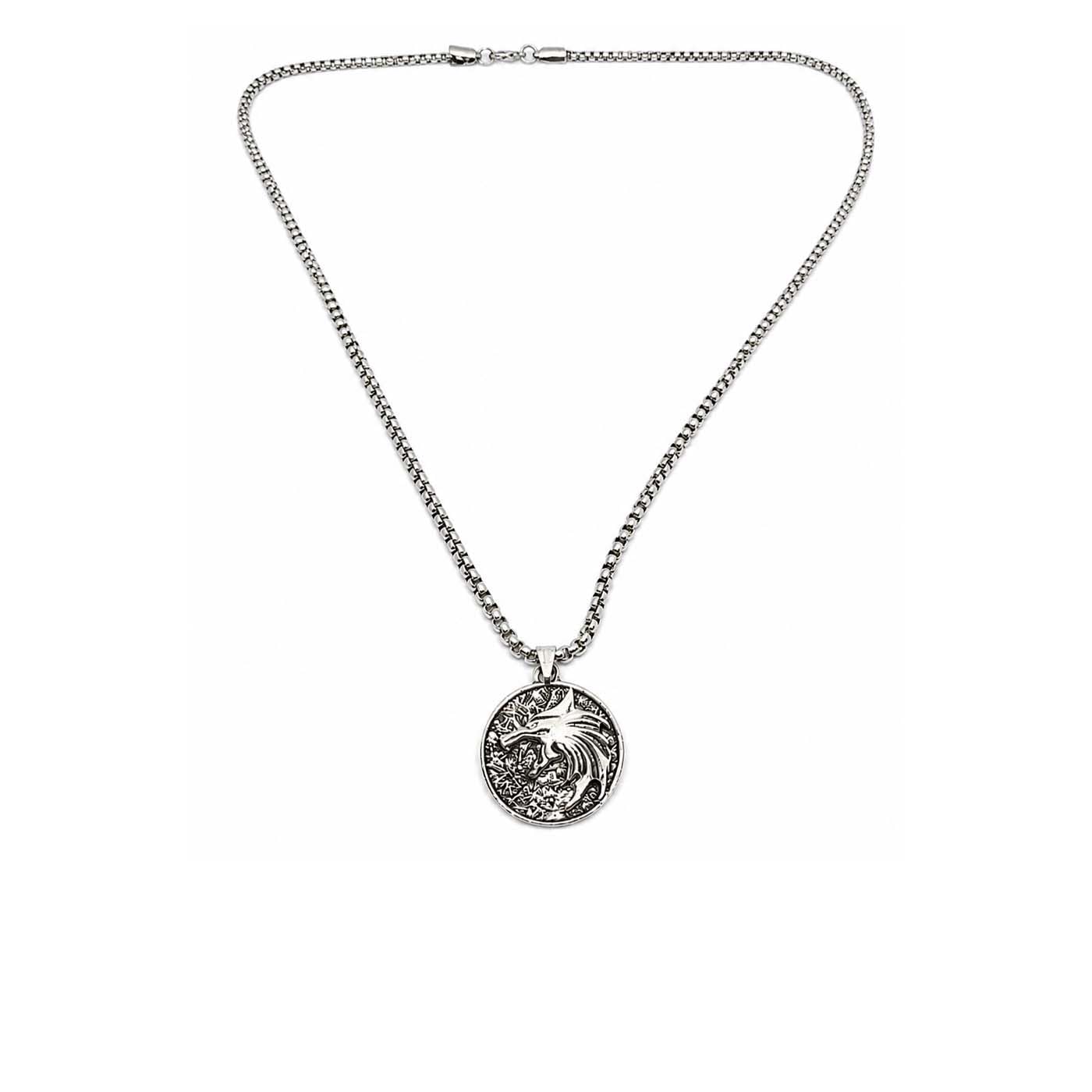 pundriksh Unisex Fancy & Stylish Trending Stainless Steel Vintage Witcher Wolf Head Pendant Round Coin Charm Necklace Locket with Round Box Chain for Men & Women Jewellery Set-picture-54