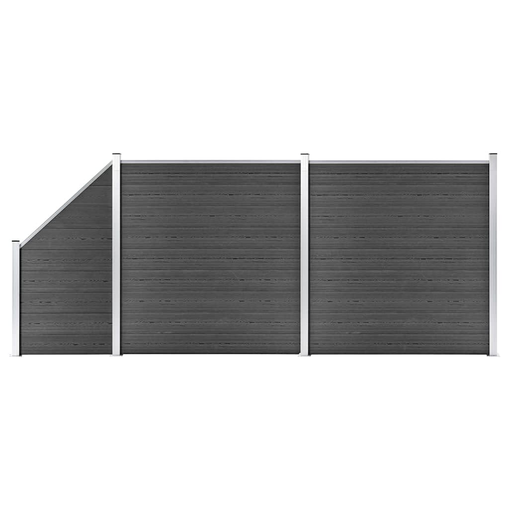 Sichtschutzzaun WPC Zaunelement Set 446x105-186 cm Schwarz, langlebiges WPC Zaunelement mit Holzmaserung und regulärem Aufdruck, modulares System mit Aluminium-Oberprofil